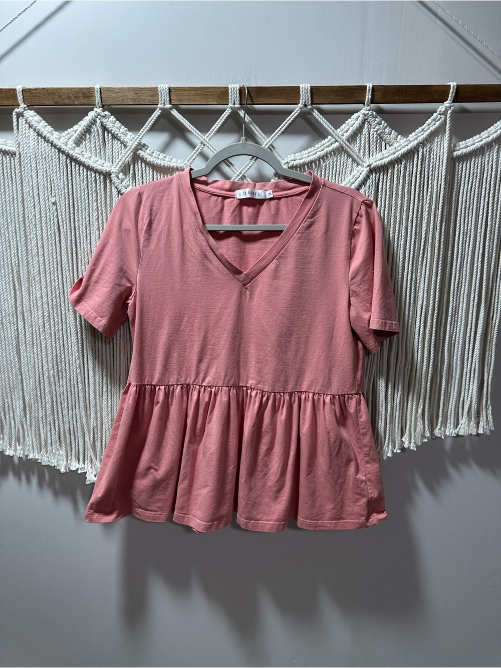 Amazon Dusty Rose V-Neck Short Sleeve Peplum Top